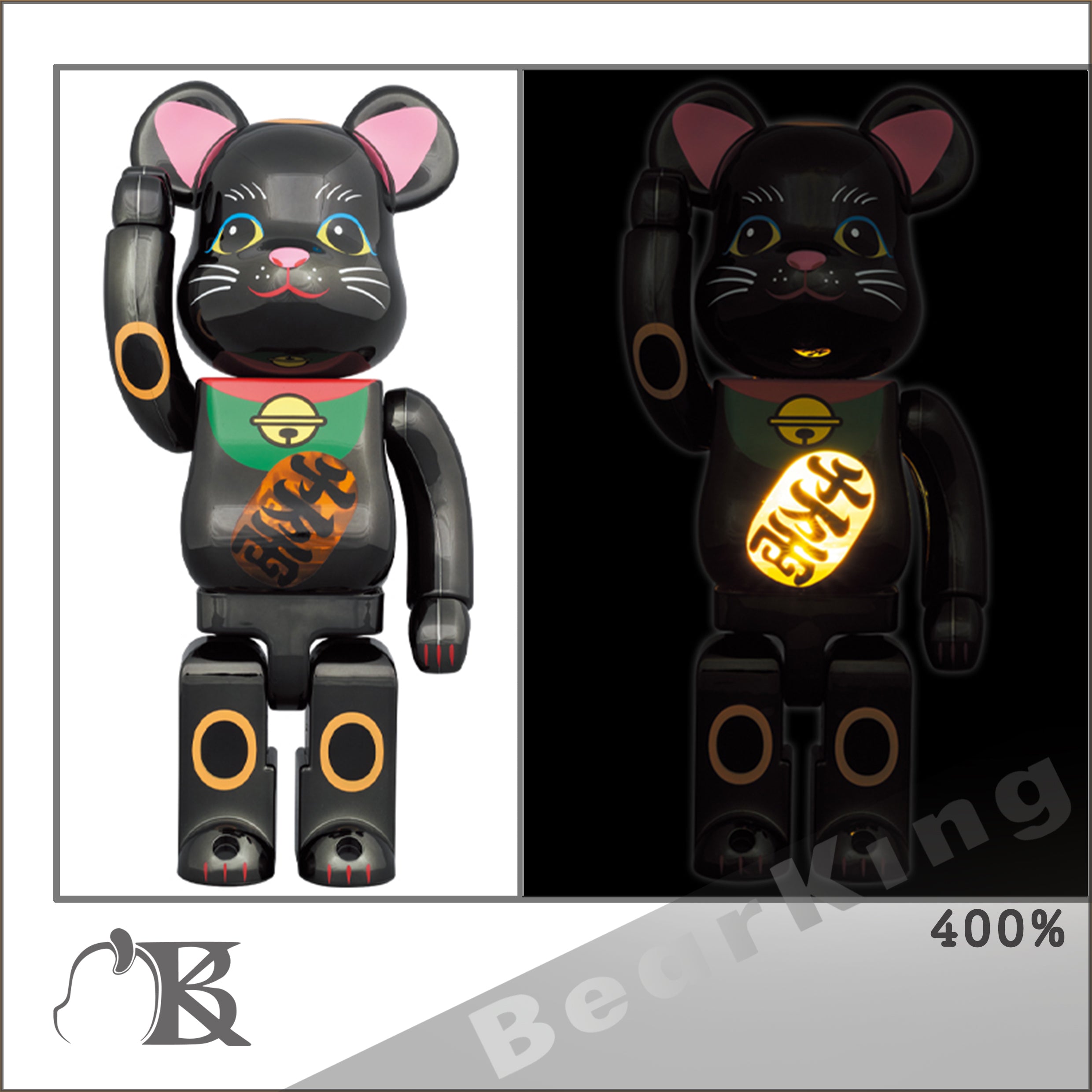 BE@RBRICK 招き猫黑メッキ発光400％ 黑色招財貓千萬兩