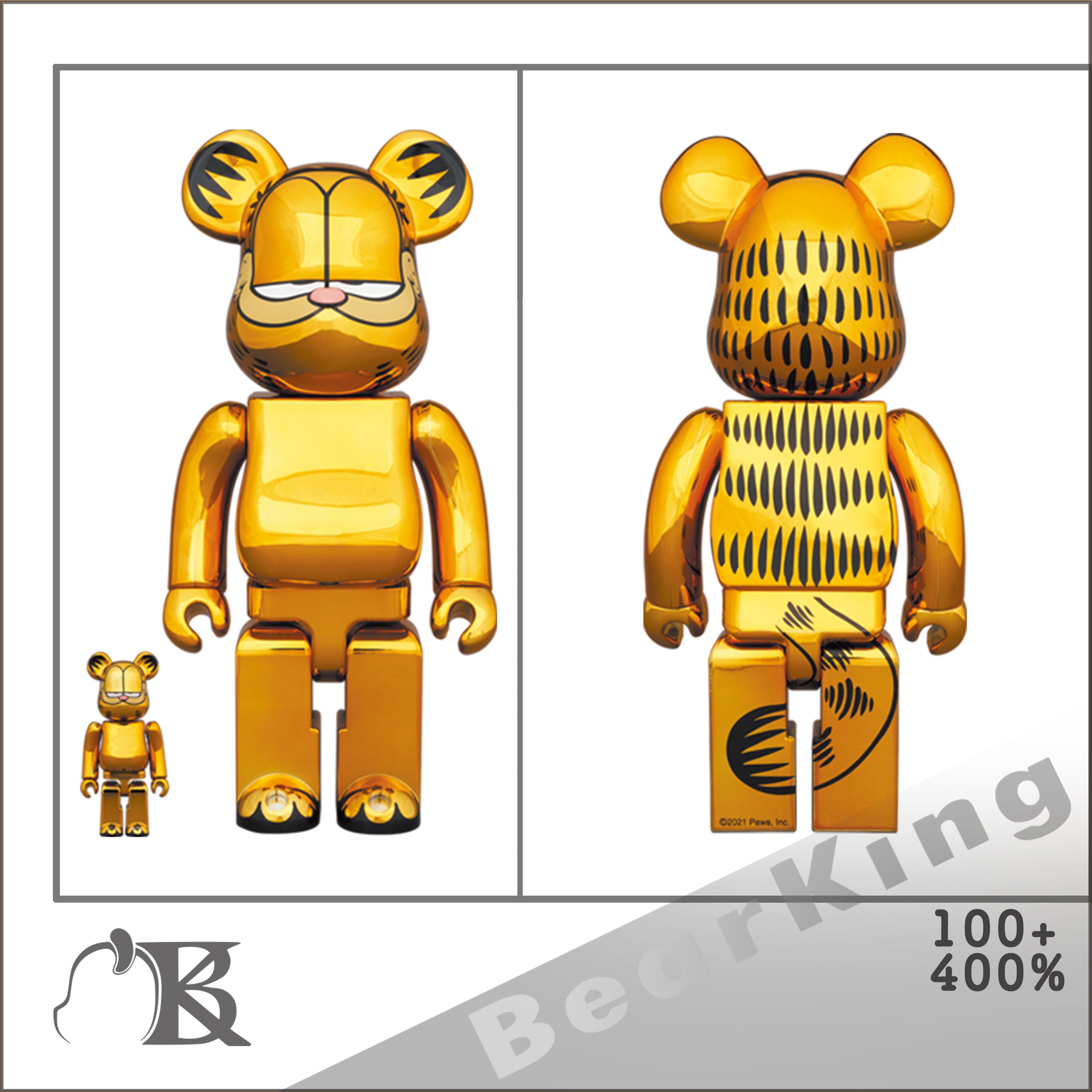 BE@RBRICK GARFIELD GOLD CHROME Ver. 100％ & 400％ 加菲貓 電鍍