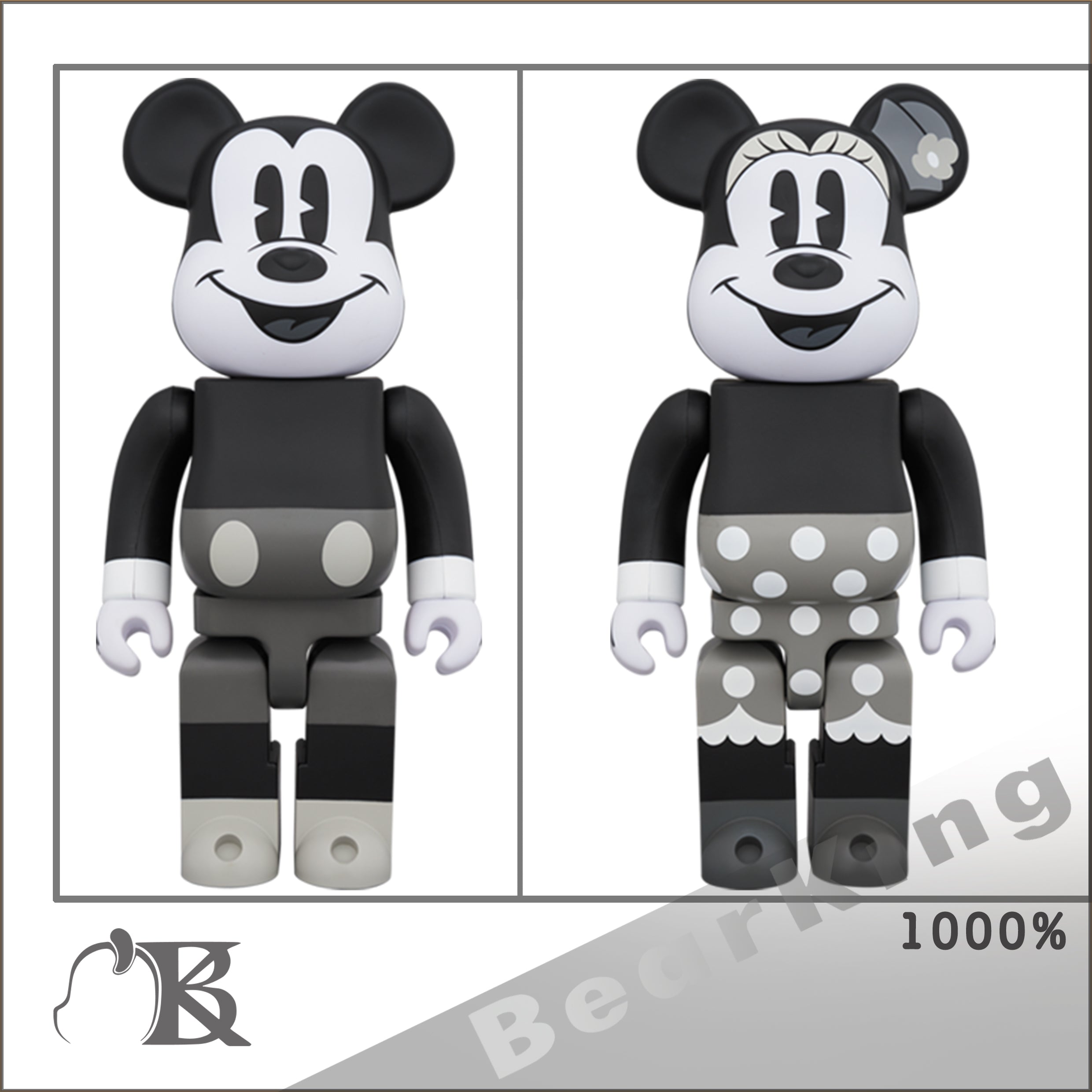 BE@RBRICK MICKEY MINNIE MOUSE B&W Ver. ％  SET of 2