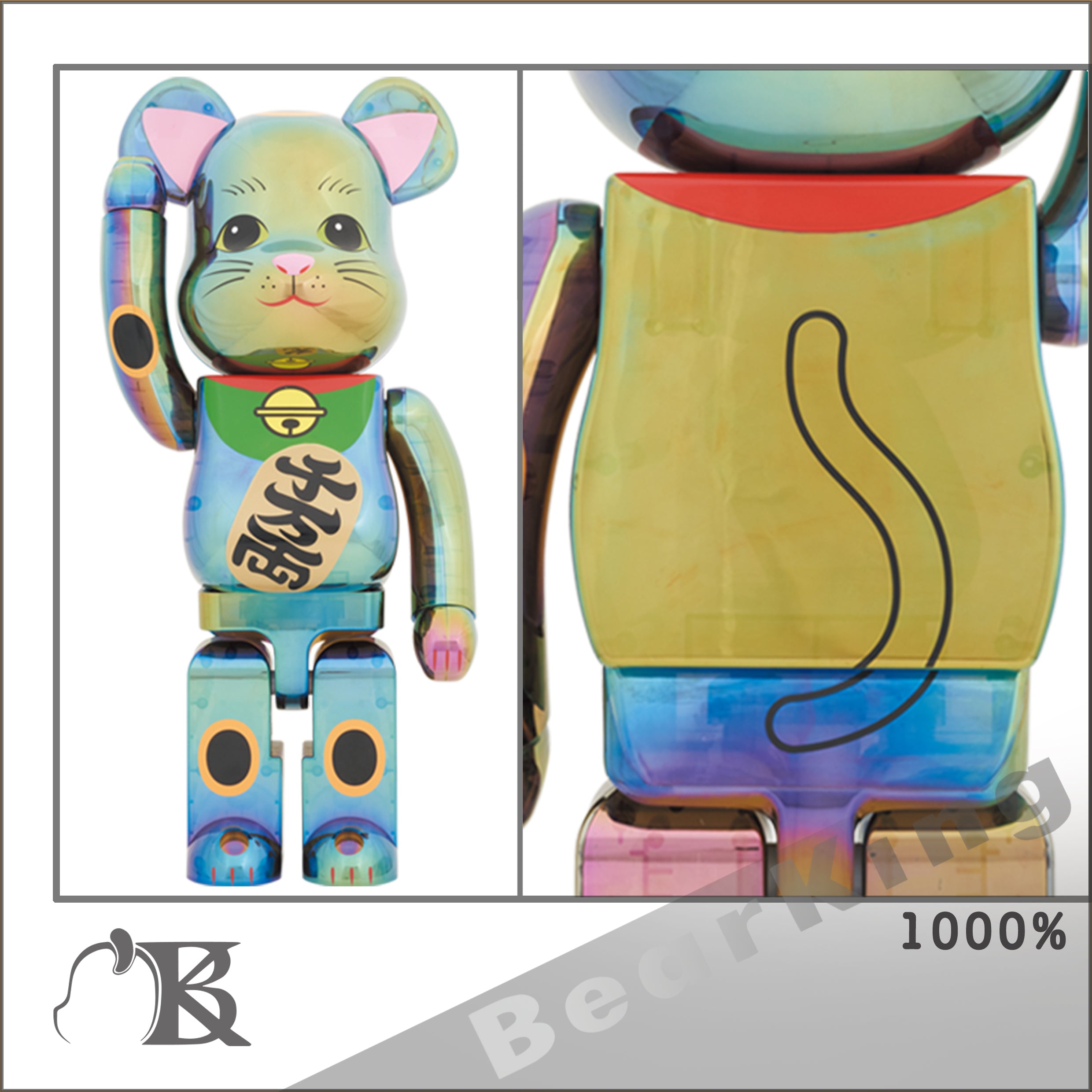 BE@RBRICK 招き猫黒透明メッキ1000％ 黑透明電鍍招財貓