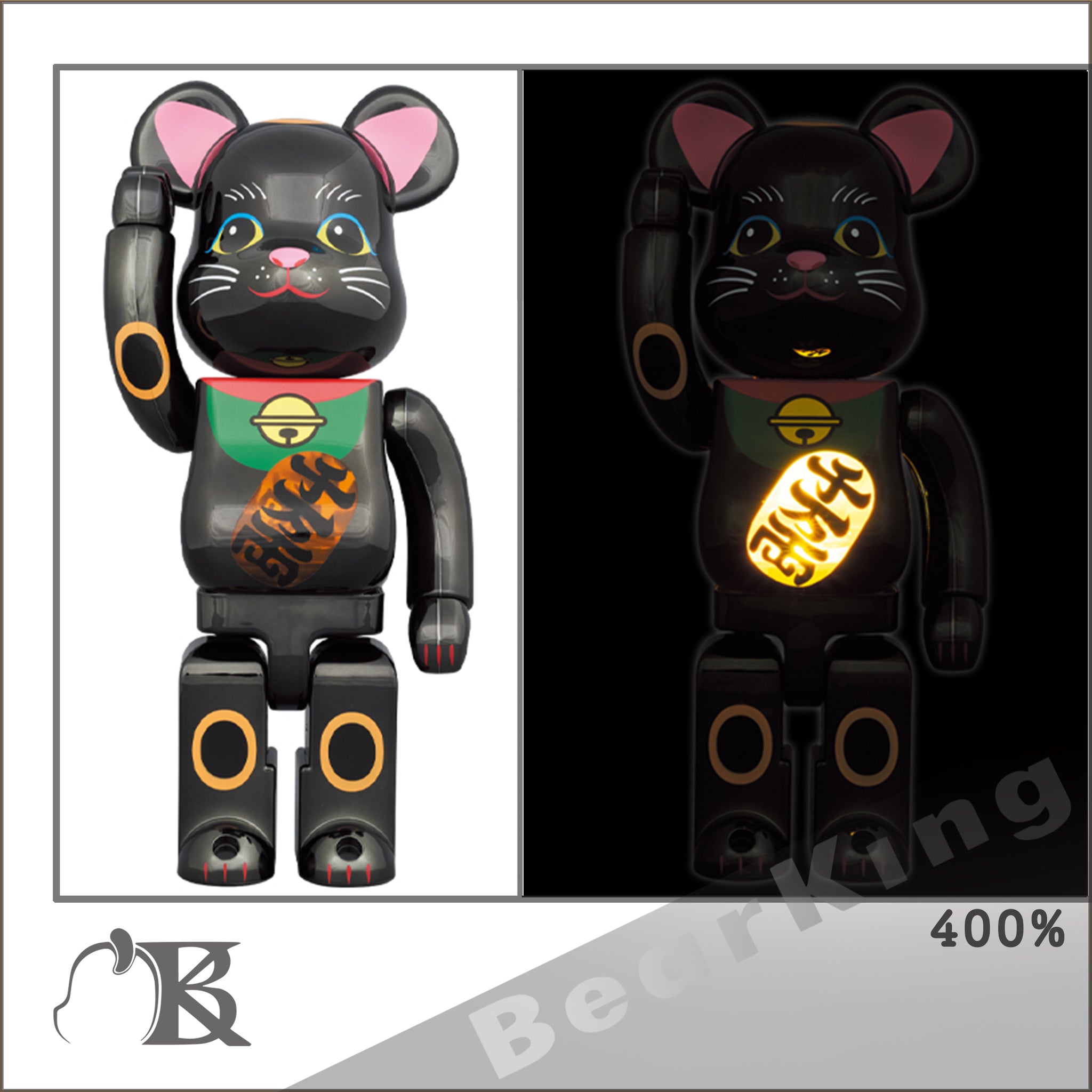 BE@RBRICK 招き猫銀×黒金×赤1000％ 紅併金銀併黑電鍍千萬兩招財貓SET of 2