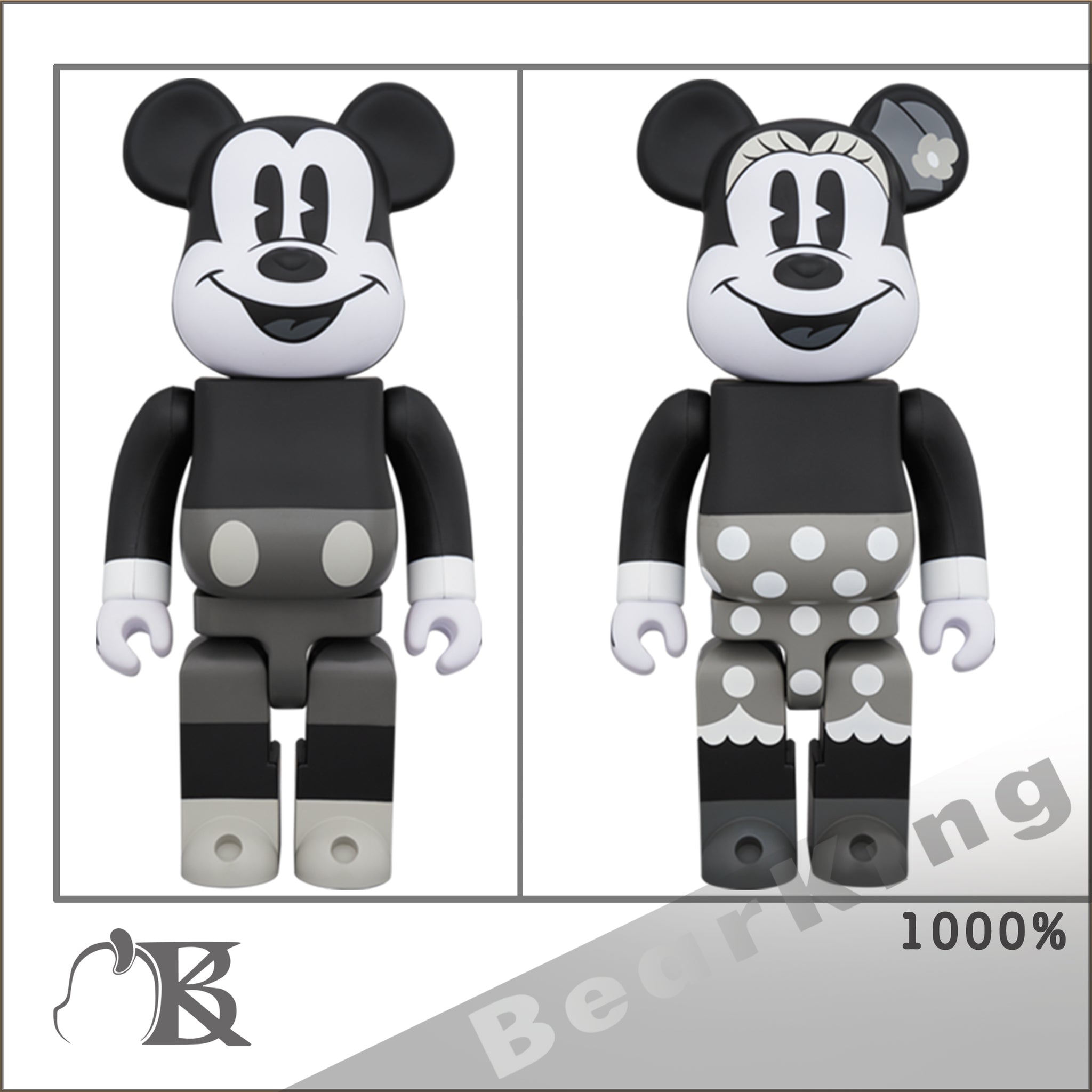 BE@RBRICK MICKEY MINNIE MOUSE (B&W Ver.) 1000％ 2018 SET of 2
