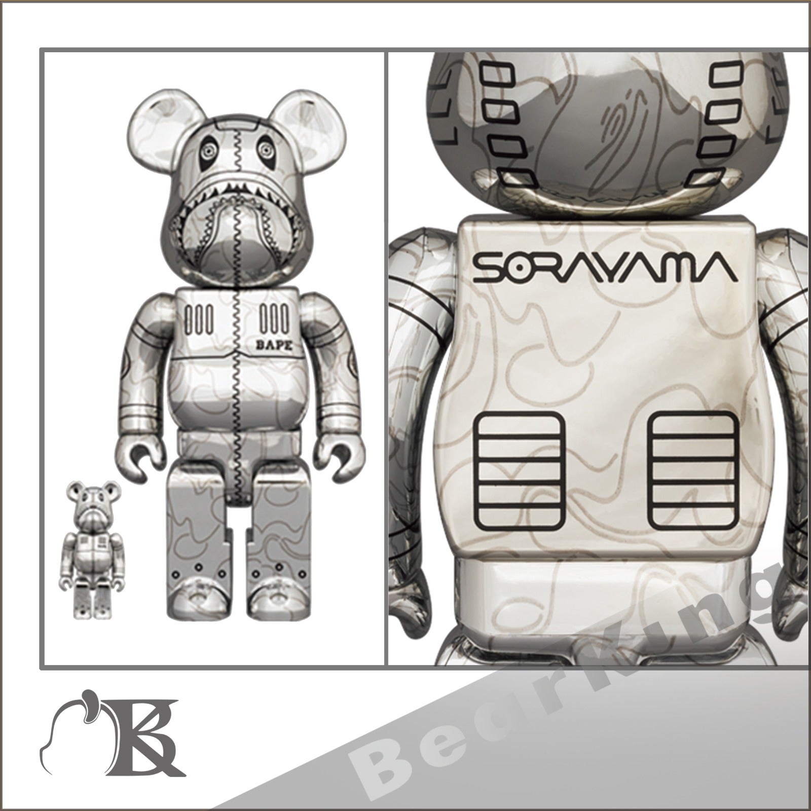 BE@RBRICK SORAYAMA × BAPE(R) CAMO SHARK 100％ & 400％ SET of 2 空山基 BAPE